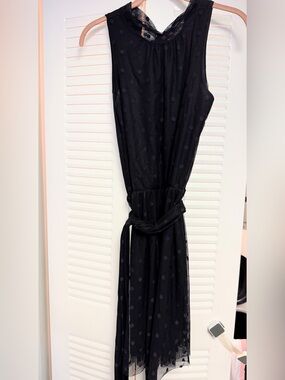 🩷Black Polka Dot Sleeveless Dress with Waist Tie